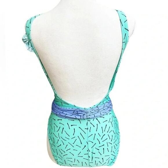 Vintage 1980s La Blanca Turquoise Blue One-Piece Swimsuit – Retro Bathing Suit - Picture 6 of 10